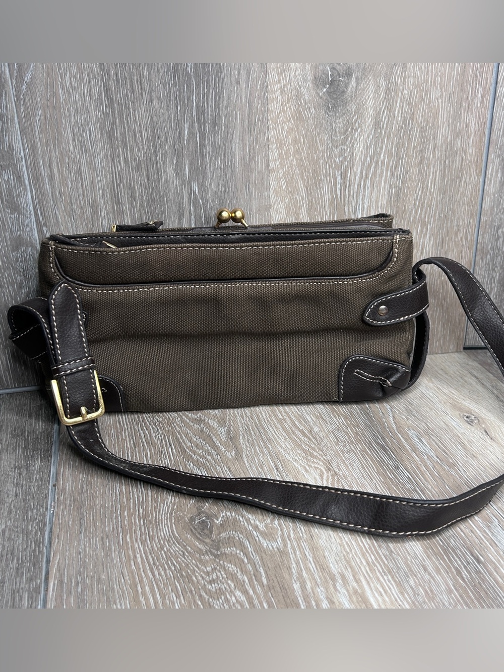 Etienne Aigner Brown Crossbody Bag | 
Canvas Messenger w/ Leather Strap